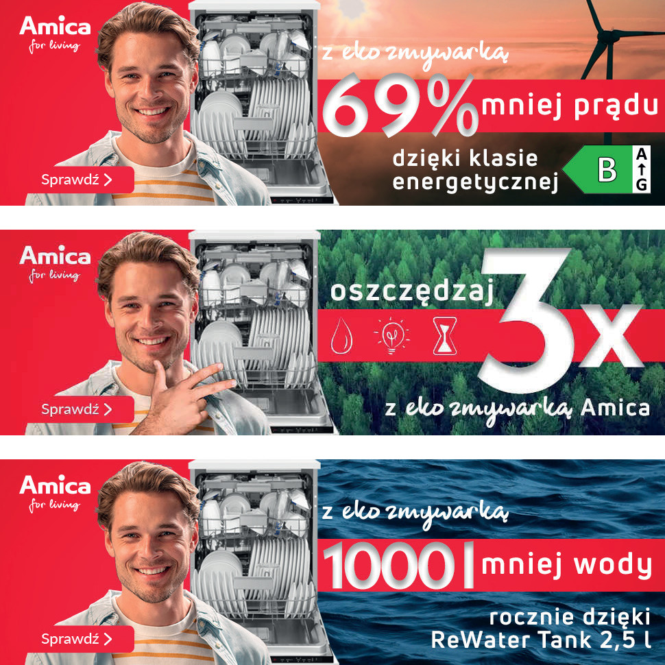 Potrójna oszczędność głównym hasłem kampanii ekozmywarek marki Amica